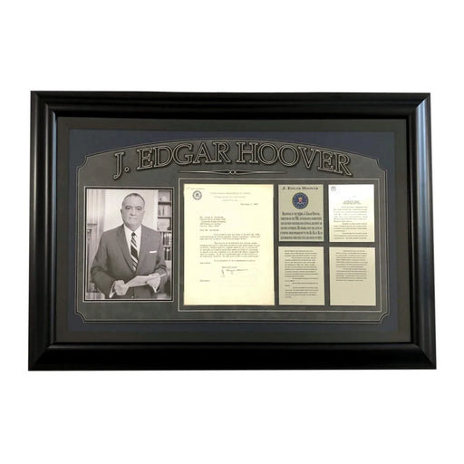 J. Edgar Hoover Signed FBI Letter ’Hippies & Communists’ Framed Collage JSA COA Director