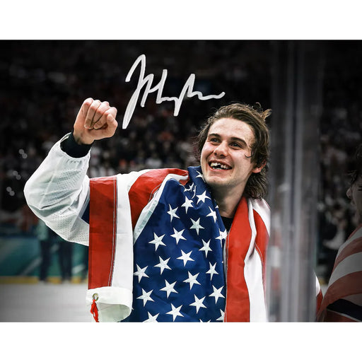 Jack Hughes Signed 2026 Team USA Olympics Flag Tooth 16x20 Photo Framed #D/226