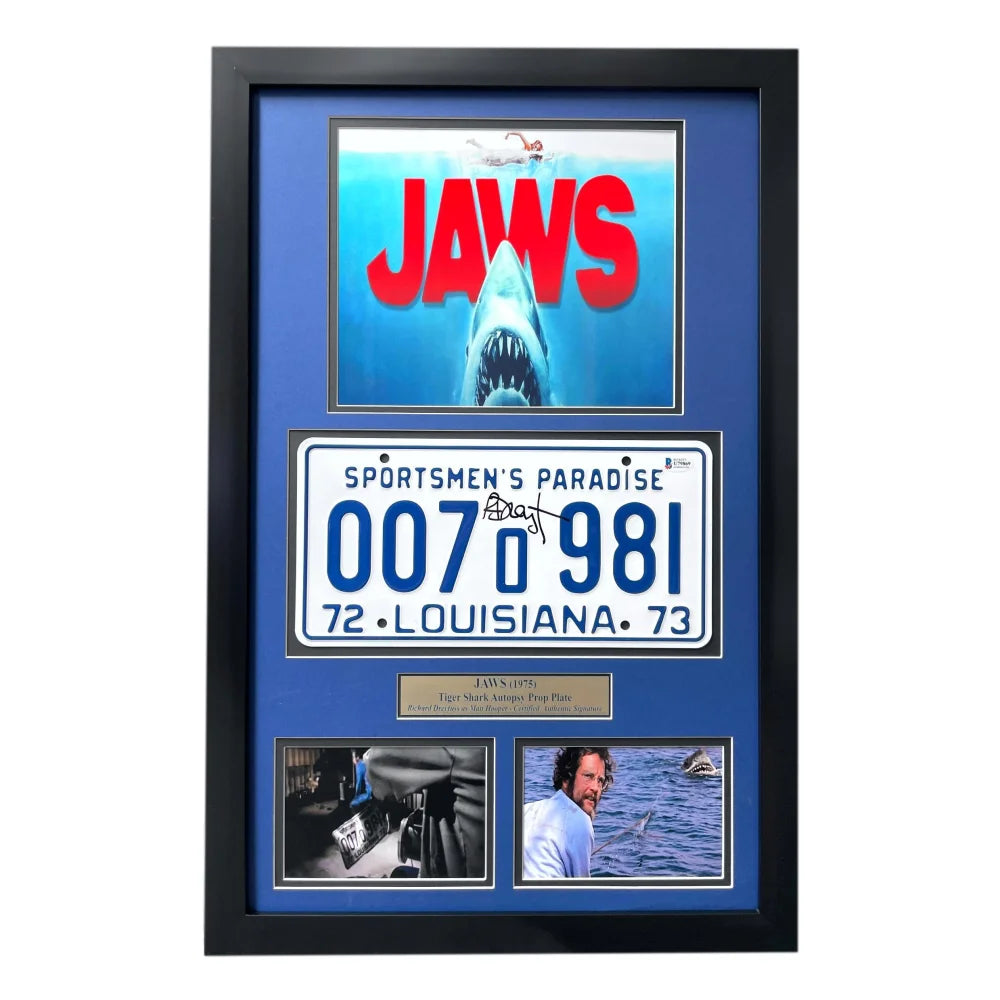 ’JAWS’ Richard Dreyfuss Signed Autopsy License Plate Framed Memorabilia BAS COA