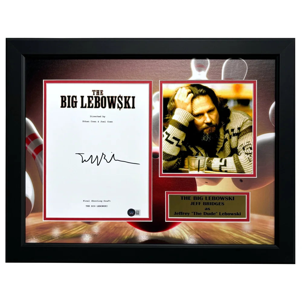 Jeff Bridges Autographed Big Lebowski Script Framed Collage BAS COA Photo Signed
