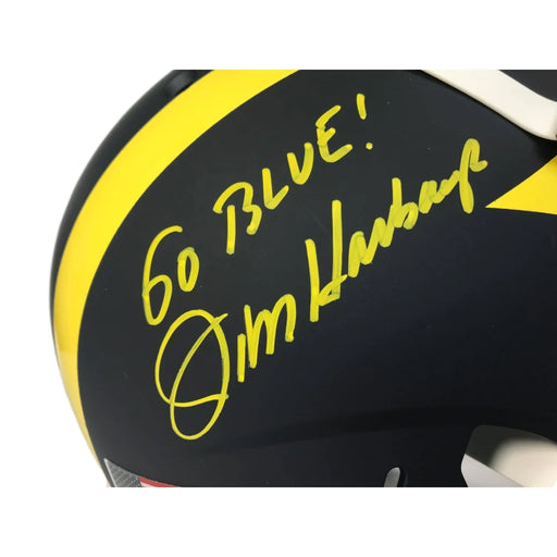 Jim Harbaugh Signed Michigan Authentic Helmet Matte Inscribed ’Go Blue’ COA Fanatics