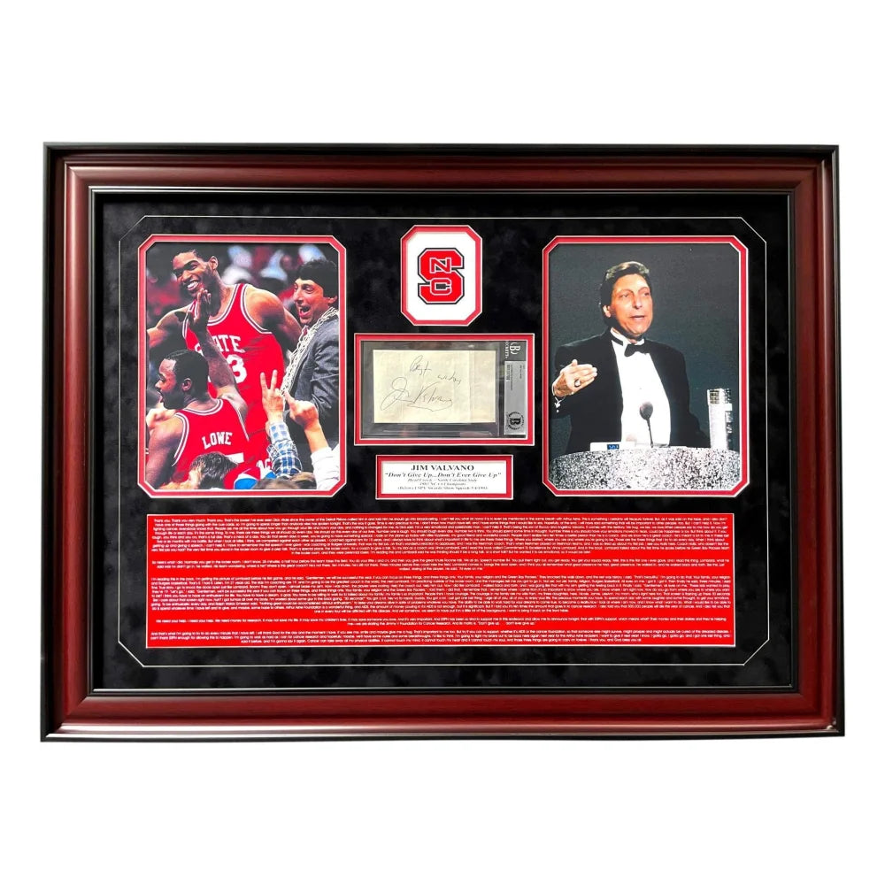 Jim Valvano Signed Cut Signature Framed Collage w/ Full ESPYs Speech BAS COA Autograph