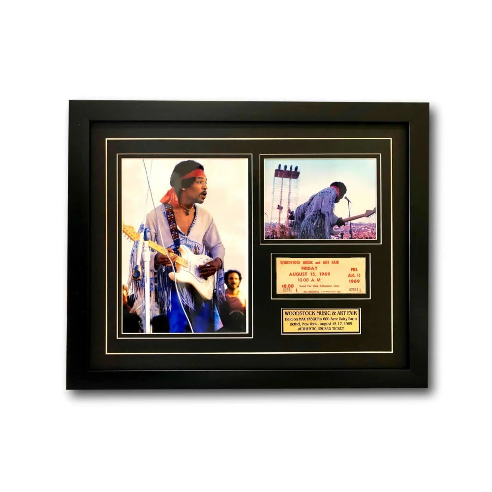 Jimi Hendrix Framed Unused Authentic Woodstock 1969 Ticket Collage COA 16X26 Photos