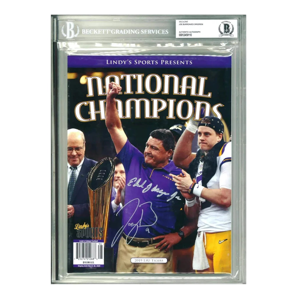 Joe Burrow / Ed Orgeron Dual Signed LSU Lindy’s Program BAS Encapsulated Photo