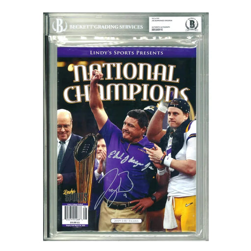 Joe Burrow / Ed Orgeron Dual Signed LSU Lindy’s Program BAS Encapsulated Photo