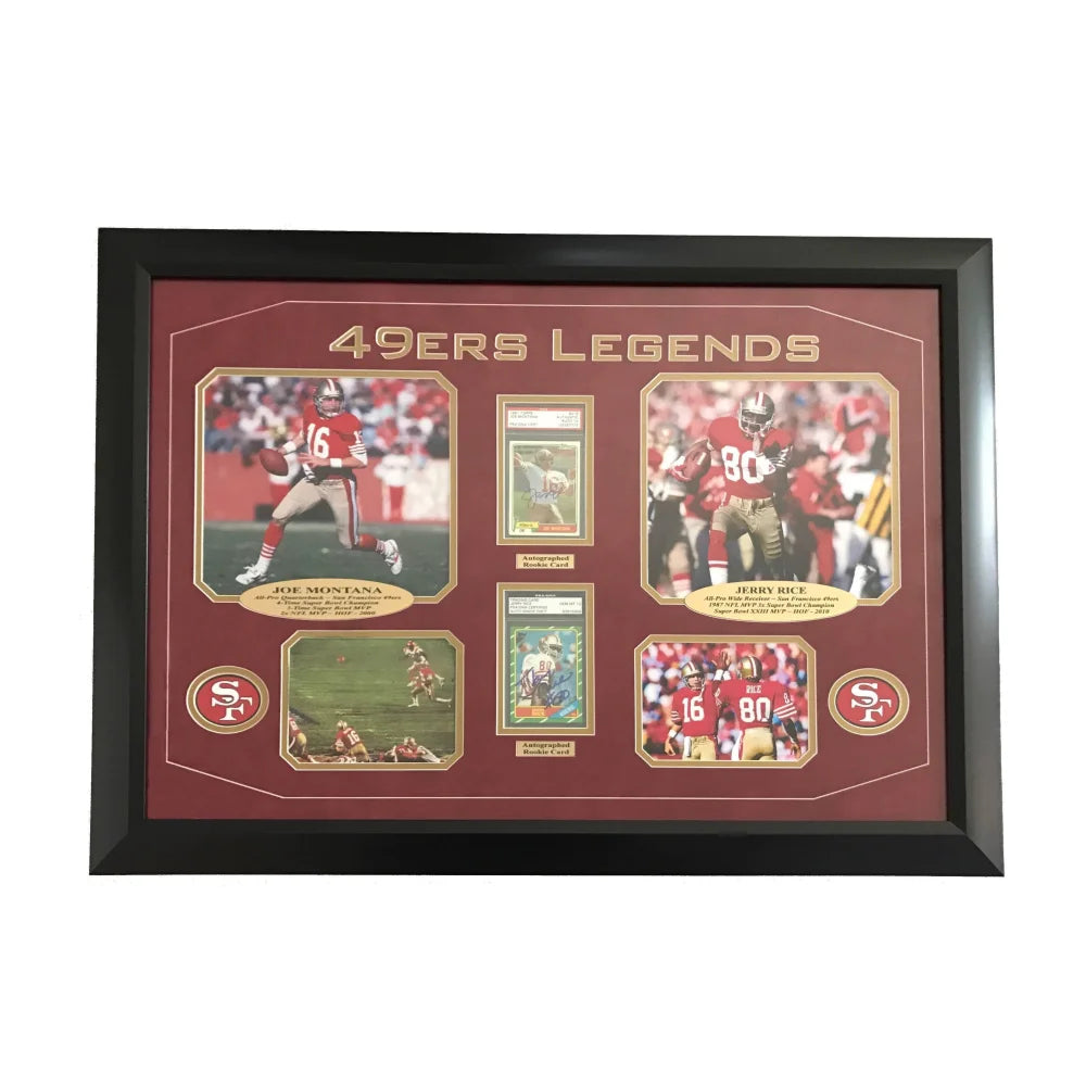 Joe Montana Jerry Rice Dual Signed Rookie Cards Framed PSA Gem 10 Autograph 49Ers