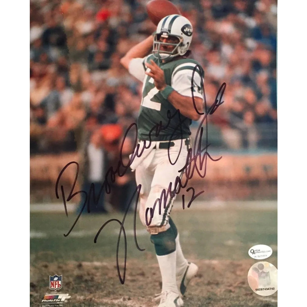 Joe Namath Signed 8X10 Inscribed ’Broadway’ COA Online Authentics Autograph Jets