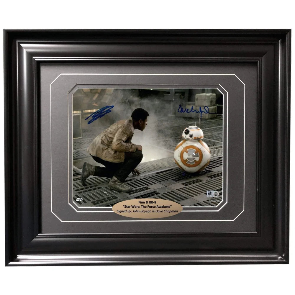 John Boyega Dave Chapman Signed Star Wars 8x10 Photo Framed Finn BB-8 Topps COA