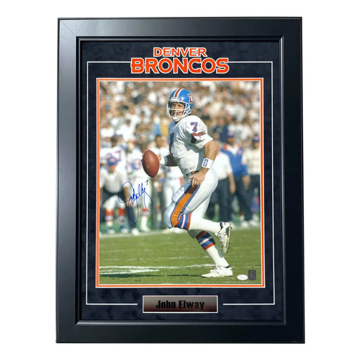 John Elway Autographed Denver Broncos 16x20 Photo Framed JSA Signed Old Logo