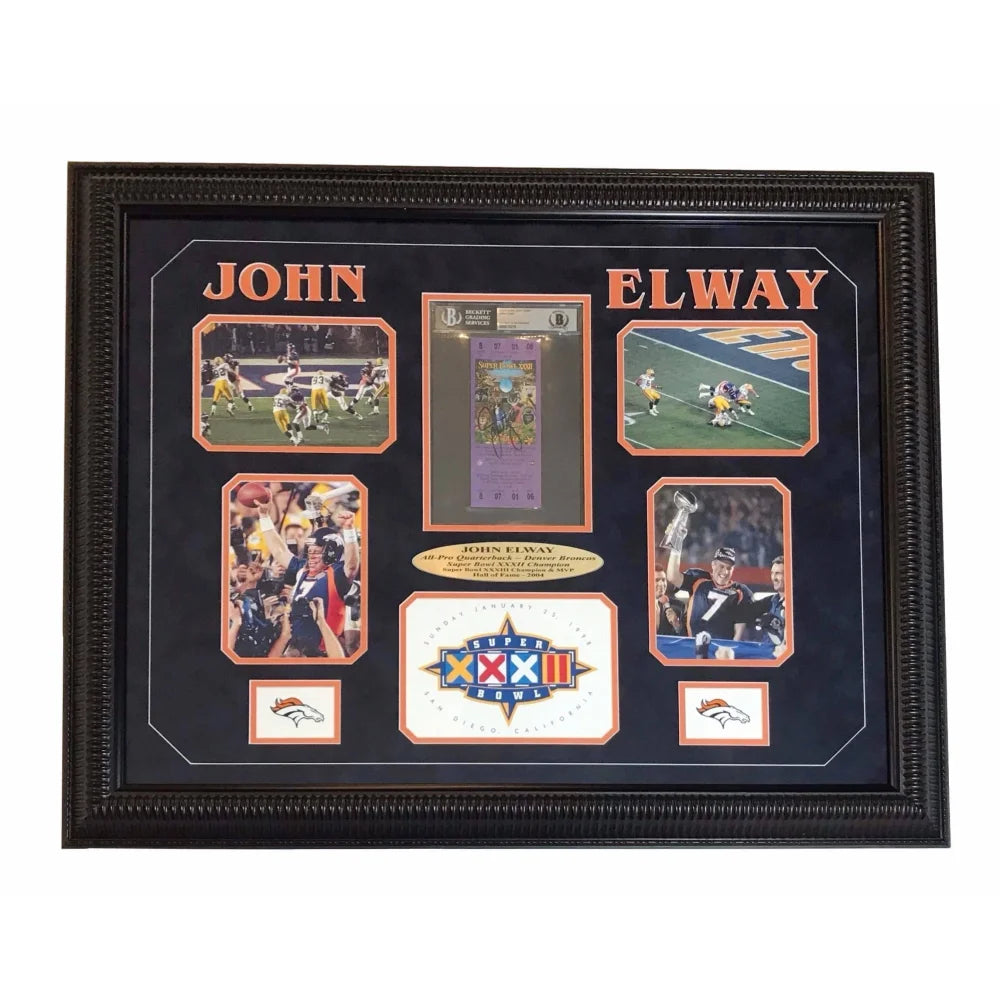 John Elway Signed Authentic Super Bowl Xxxii Ticket Framed Broncos