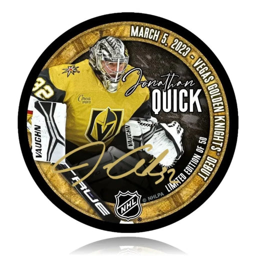 Jonathan Quick Autographed Vegas Golden Knights Debut Hockey Puck #D/32 Signed