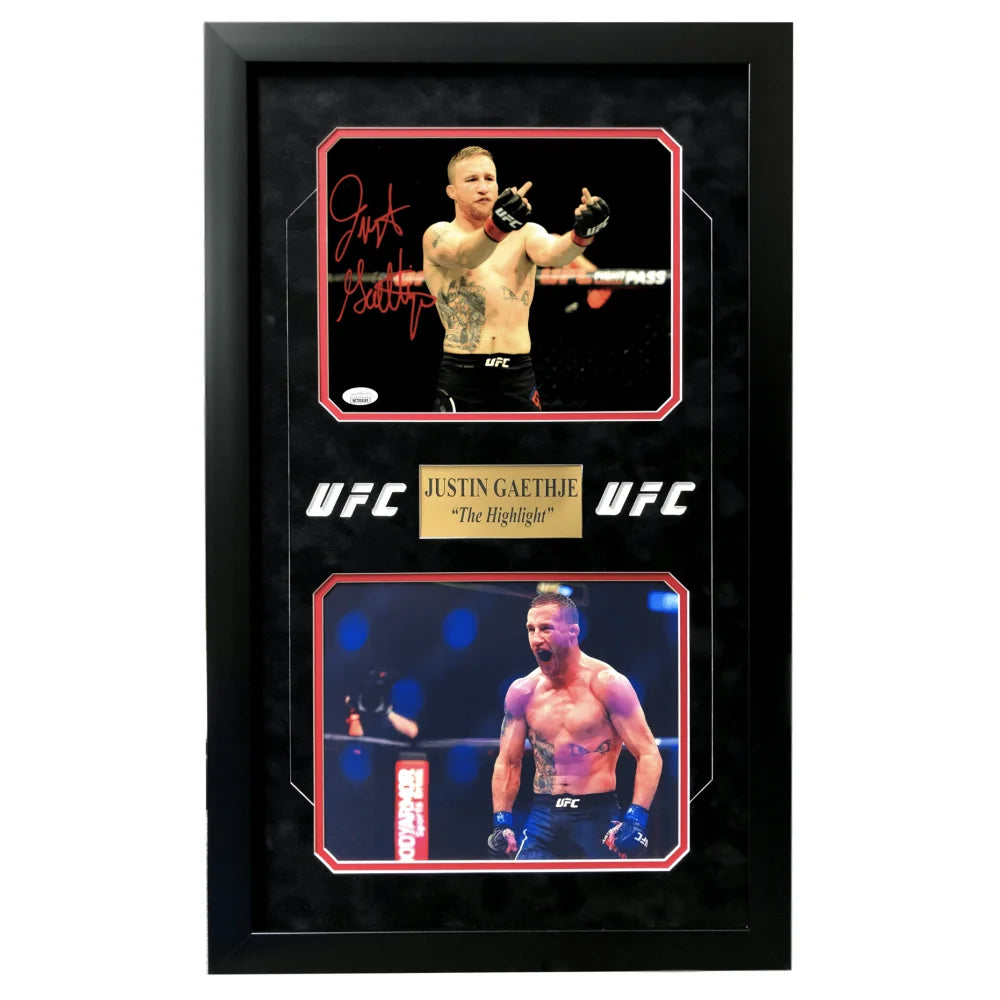 Justin Gaethje Signed UFC Framed 8x10 Photo Collage JSA COA Autograph ’Flip Bird’