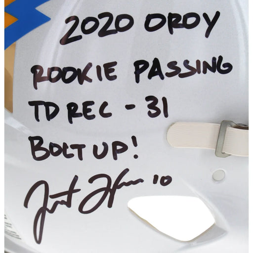 Justin Herbert Autographed LA Chargers Inscribed ROY F/S Authentic Helmet Fanatics Signed