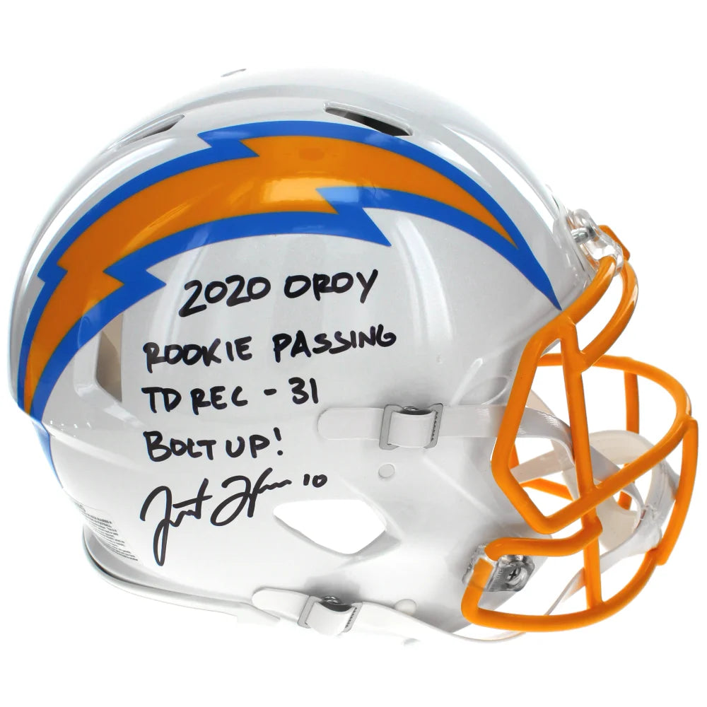 Justin Herbert Autographed LA Chargers Inscribed ROY F/S Authentic Helmet Fanatics Signed