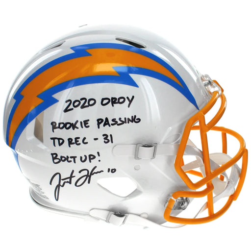 Justin Herbert Autographed LA Chargers Inscribed ROY F/S Authentic Helmet Fanatics Signed