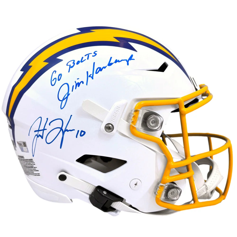 Justin Herbert John Harbaugh Signed LA Chargers Full Size Speed Helmet BAS COA Autographed