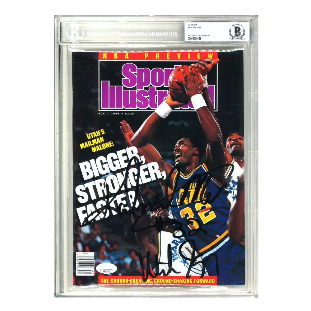 Karl Malone Signed Sports Illustrated Magazine Utah Jazz BAS Encapsulated Photo Autograph