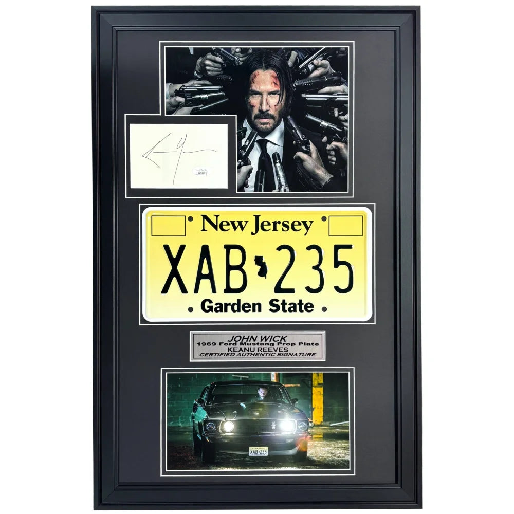 Keanu Reeves Signed Cut John Wick Movie Car License Plate Framed JSA COA Photo