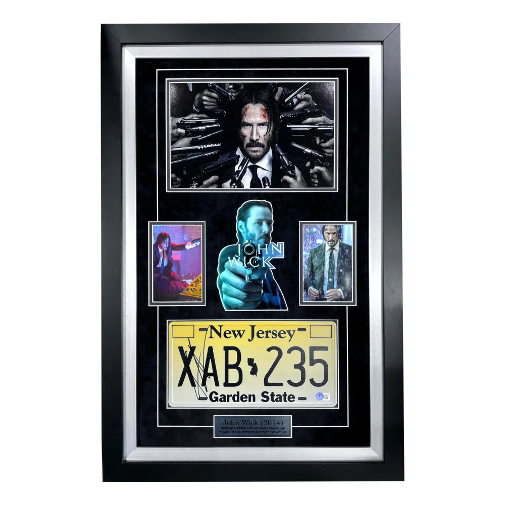 Keanu Reeves Signed John Wick Movie Car License Plate Photo Framed Collage BAS COA Autographed