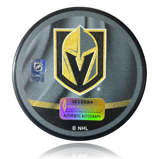 Keegan Kolesar Autographed Vegas Golden Knights Retro Puck COA Inscriptagraphs