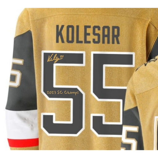 Keegan Kolesar Signed Vegas Golden Knights Gold Jersey Inscribed Champs IGM COA Autographed