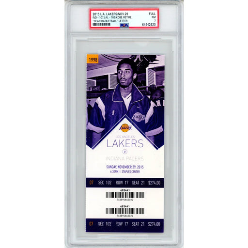 Kobe Bryant Dear Basketball Retirement Authentic Ticket 11/29/15 PSA 7 Lakers