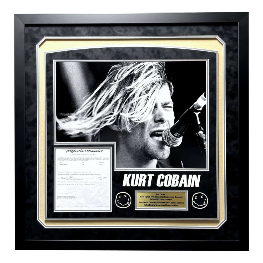 Kurt Cobain Hand Signed Car Insurance Policy Letter Framed JSA COA Autograph RARE