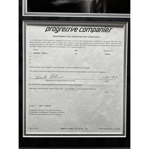 Kurt Cobain Hand Signed Car Insurance Policy Letter Framed JSA COA Autograph RARE