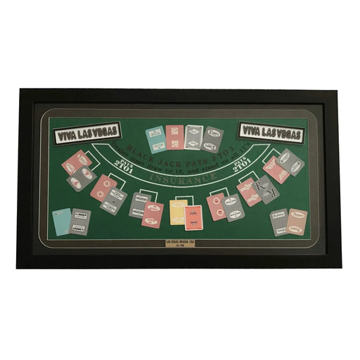 Las Vegas Hotels Authentic Playing Cards Blackjack Table Collage Framed #D/10