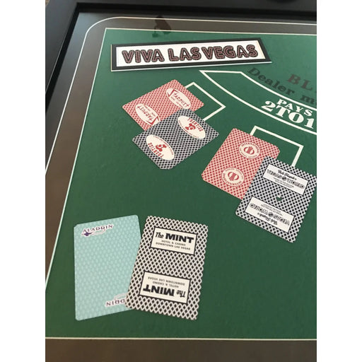 Las Vegas Hotels Authentic Playing Cards Blackjack Table Collage Framed #D/10