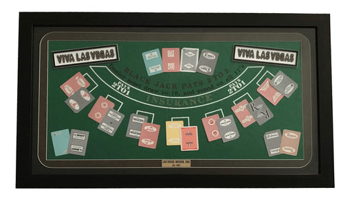 Las Vegas Hotels Authentic Playing Cards Blackjack Table Collage Framed #D/100