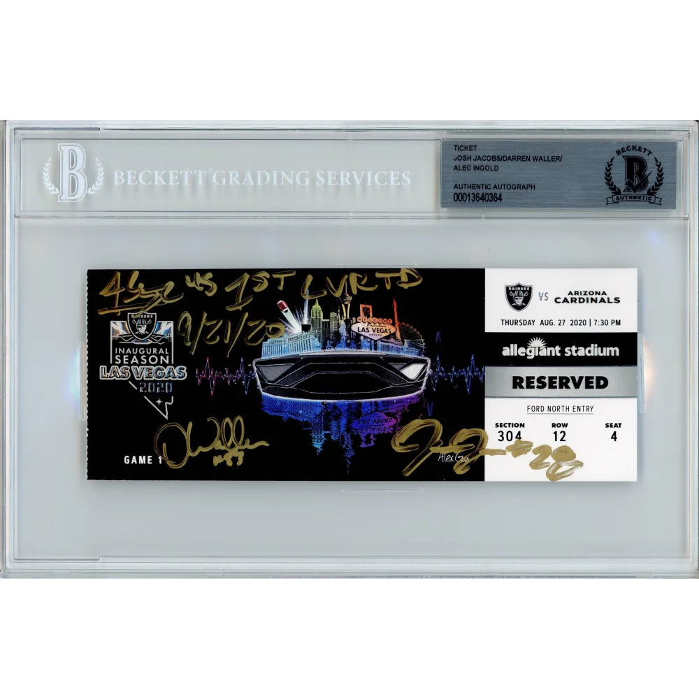 Las Vegas Raiders 2020 1st Season Darren Waller Josh Jacobs Alec Ingold Signed Ticket BAS COA vs. Cardinals