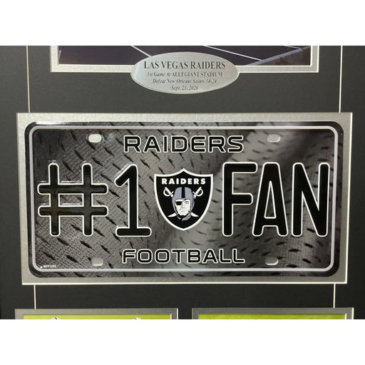 Las Vegas Raiders Fan License Plate Framed Collage Memorabilia Derek Carr Allegiant Stadium