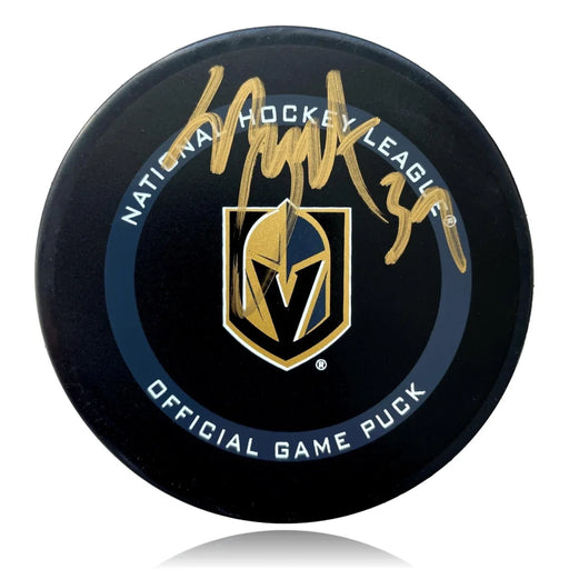 Laurent Brossoit Autographed Vegas Golden Knights Game Puck COA Inscriptagraphs