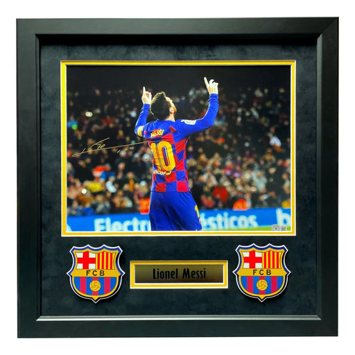 Leo Messi Autographed FC Barcelona 11x14 Photo Framed Beckett COA Lionel Signed