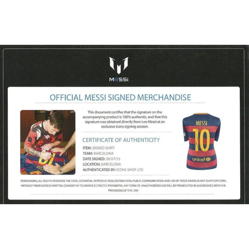 Leo Messi Signed 2015-16 Fc Barcelona Home Shirt Jersey COA Icons Lionel