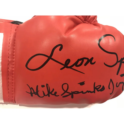 Leon / Michael Spinks Dual Signed Boxing Glove COA Inscriptagraphs Ali Tyson