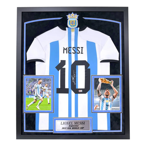 Lionel Messi Autographed Argentina World Cup 2022 Jersey Framed BAS Signed Leo