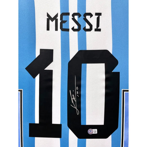 Lionel Messi Autographed Argentina World Cup 2022 Jersey Framed BAS Signed Leo