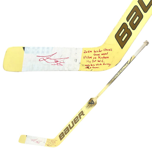 Logan Thompson 2024 Winter Classic Game Used Signed Hockey Stick Vegas Golden Knights vs. Kraken 1/1/24 Autographed