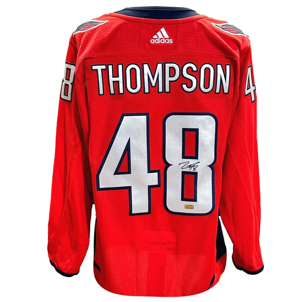 Logan Thompson Autographed Washington Capitals Authentic Jersey COA Inscriptagraphs Signed