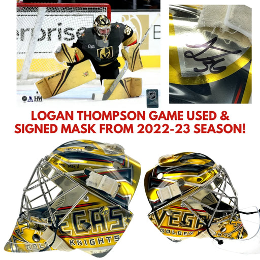 Logan Thompson Game Used Signed Mask 2022-23 COA IGM Vegas Golden Knights Worn Goalie