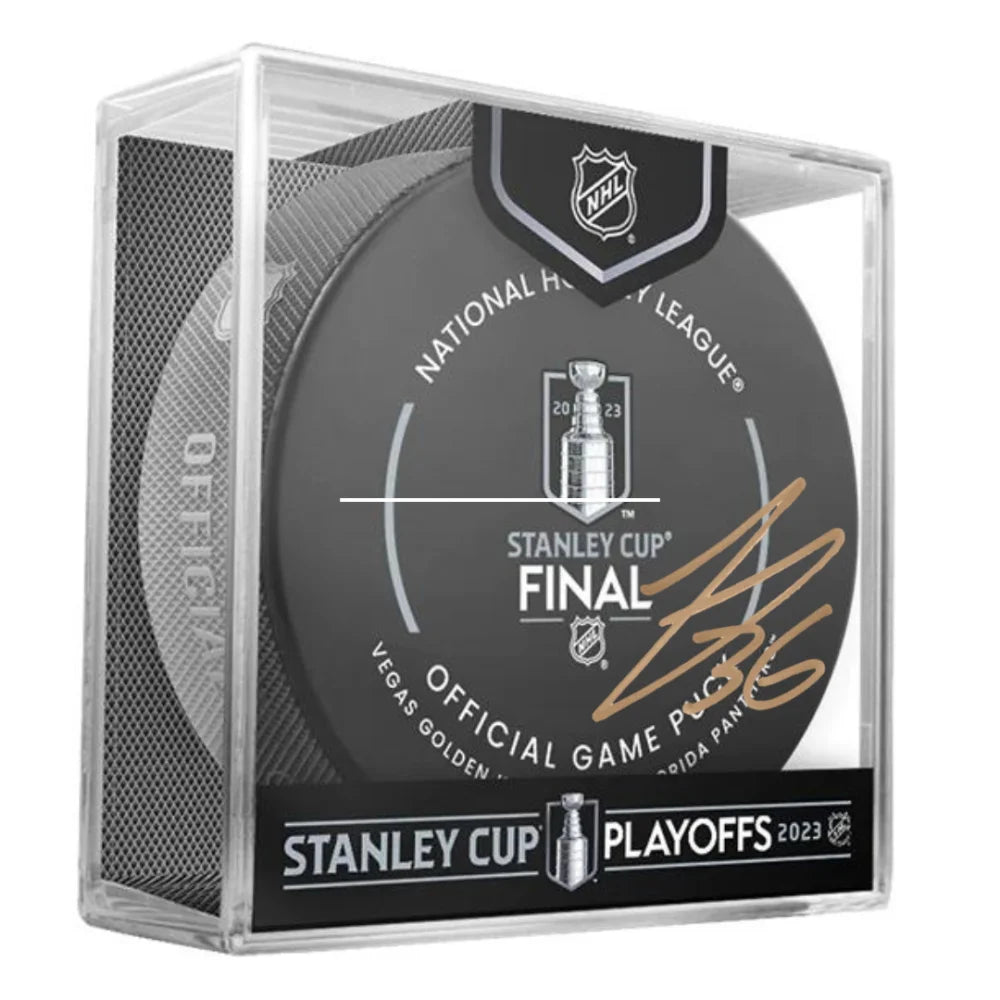 Logan Thompson Signed 2023 Stanley Cup On-Ice VGK Puck Vegas Golden Knights Autographed