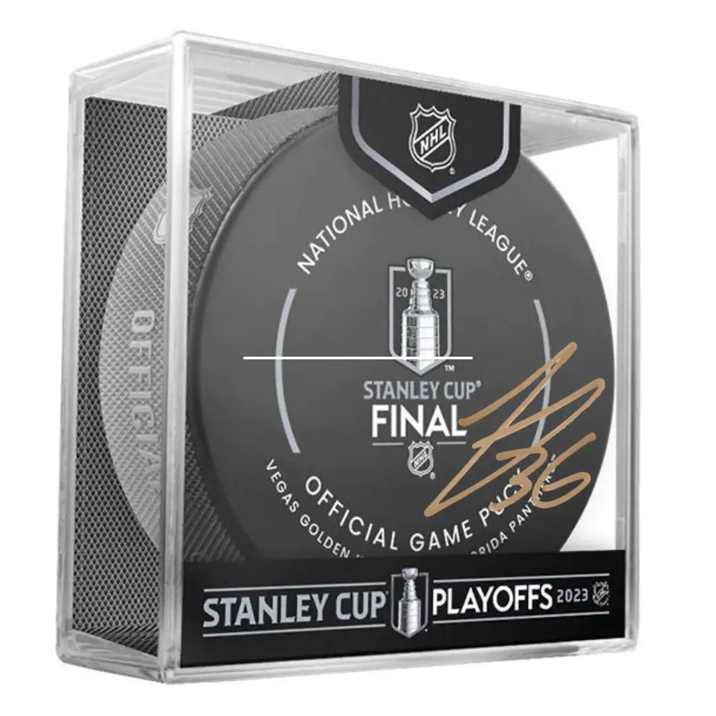Logan Thompson Signed 2023 Stanley Cup On-Ice VGK Puck Vegas Golden Knights