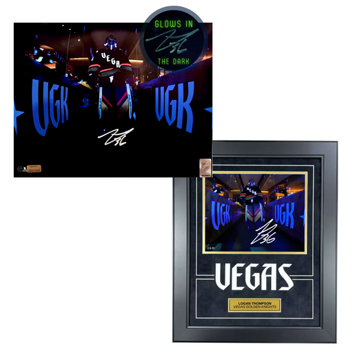 Logan Thompson Vegas Golden Knights Glow in the Dark Signed 11x14 Photo IGM COA