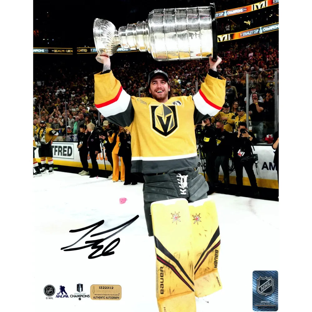 Logan Thompson Signed Stanley Cup Vegas Golden Knights 8x10 Photo COA IGM