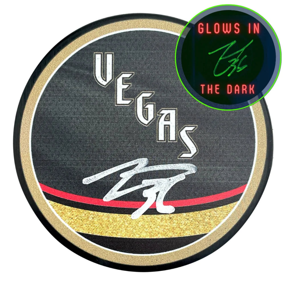 Logan Thompson Signed Vegas Golden Knights Retro Glow in the Dark Puck COA IGM Autograph