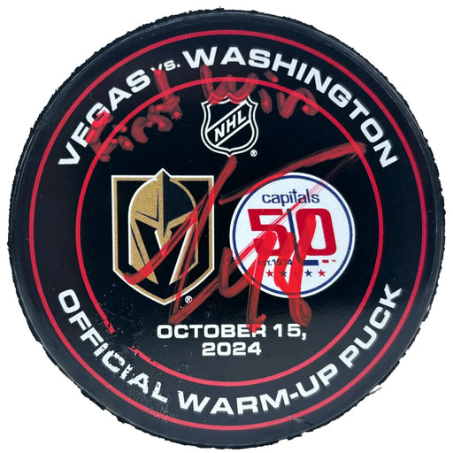 Logan Thompson Signed Washington Capitals Game Used Debut ’1st Win’ Puck