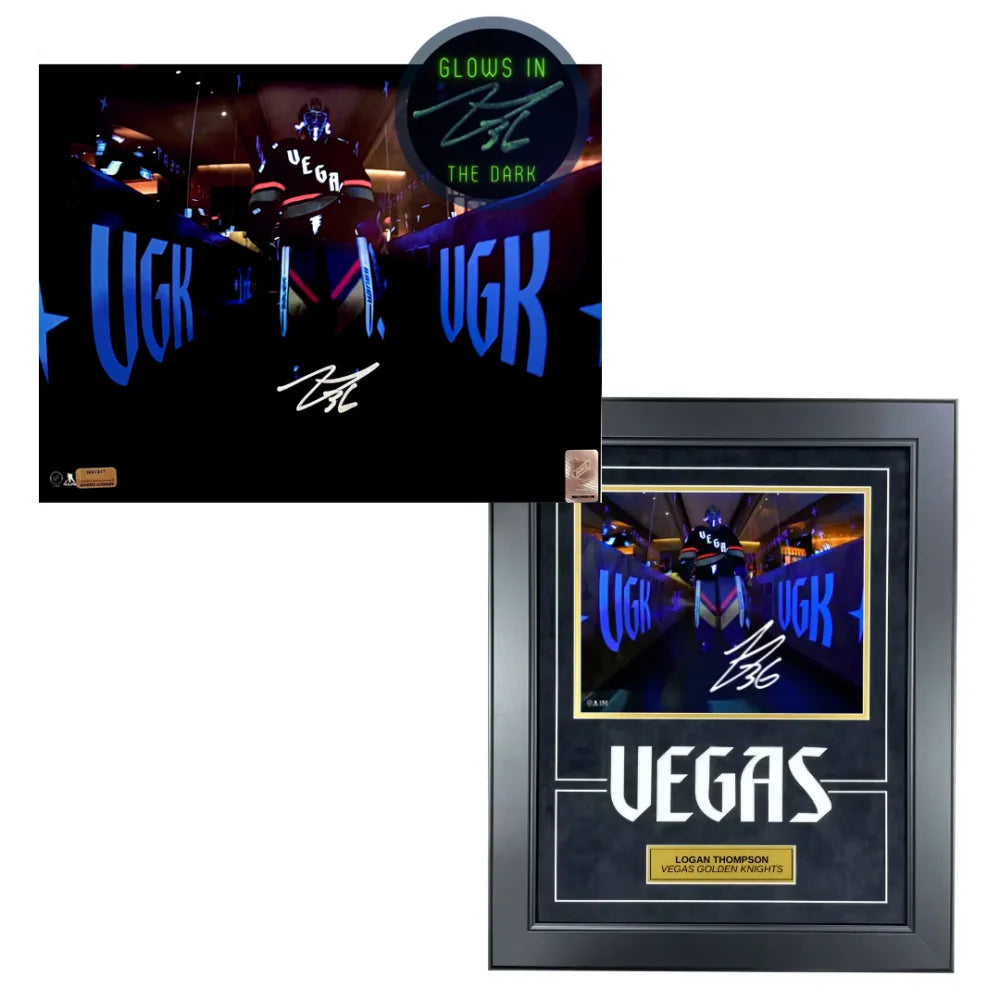 Logan Thompson Vegas Golden Knights Glow in the Dark Signed 11x14 Photo IGM COA Autograph