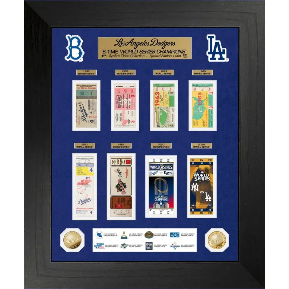 Los Angeles Dodgers World Series Ticket And Game Coin Collection Framed Collage